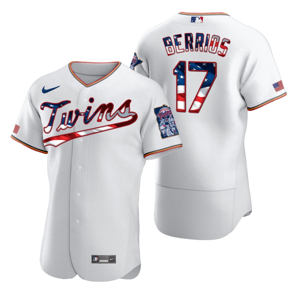 Minnesota Twins #17 Jose Berrios Men Nike White Fluttering USA Flag Limited Edition Authentic MLB Jersey->detroit tigers->MLB Jersey